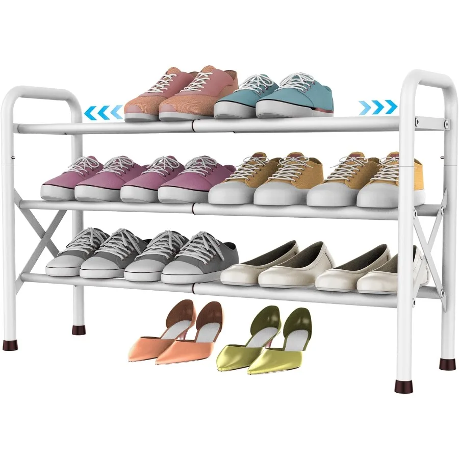 Organisateur de chaussures à 3 niveaux, étagère à chaussures robuste pour placard, couloir de garage, étagère à chaussures réglable facile à assembler avec un design durable et