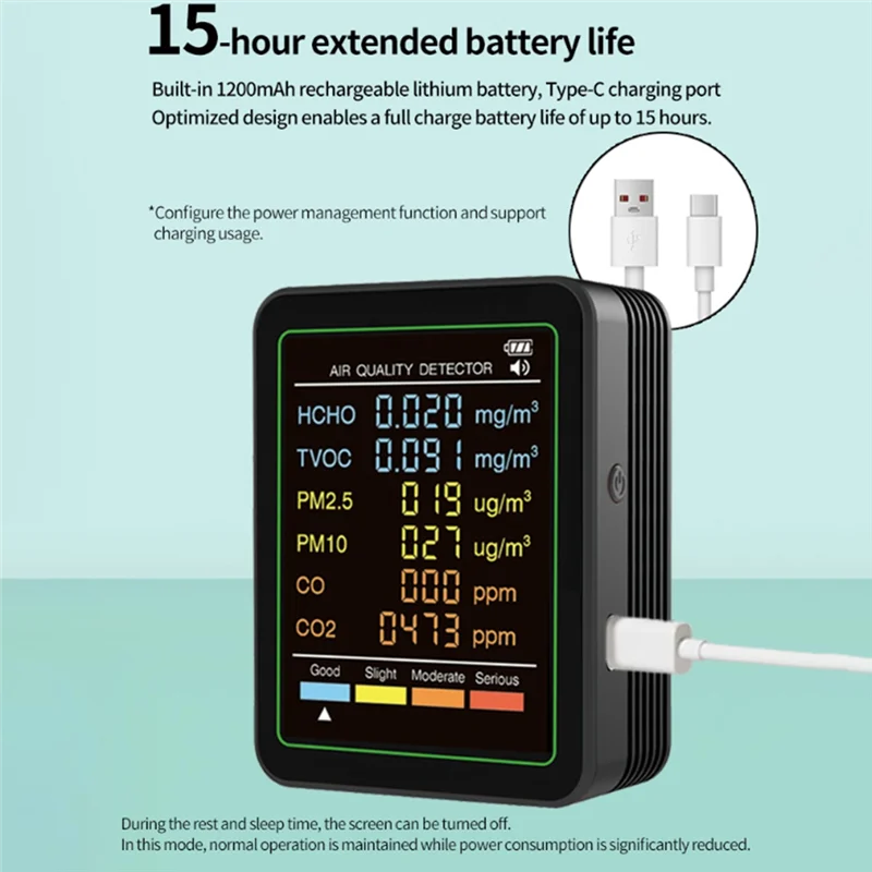 

BTLIFE-MT07WT 6-в-1 монитор качества воздуха в помещении портативный тестер PM2.5 бытовой HCHO TVOC CO2 тестер температуры и влажности