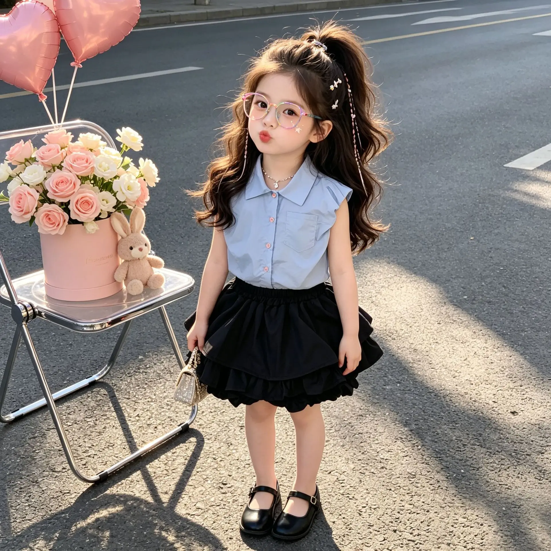 Girls Set Summer New 2026 Korean Stylish Baby Girl Puff Sleeve Shirt Blossom Shorts Two Piece Set Thin