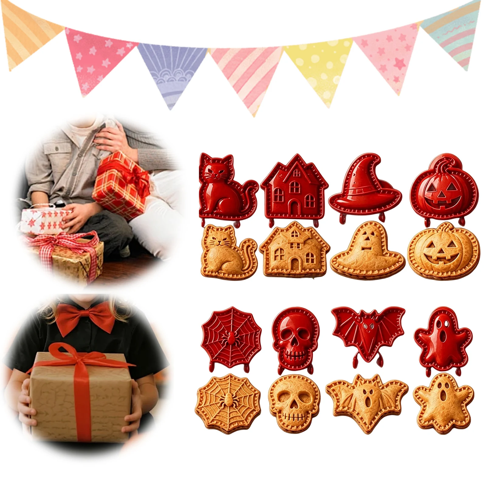 Halloween Cookie Cutter 8 Shapes Mini Hand Pie Press Pumpkin Ghost Bat Skull Witch Hat Spider Web Haunted House Kit