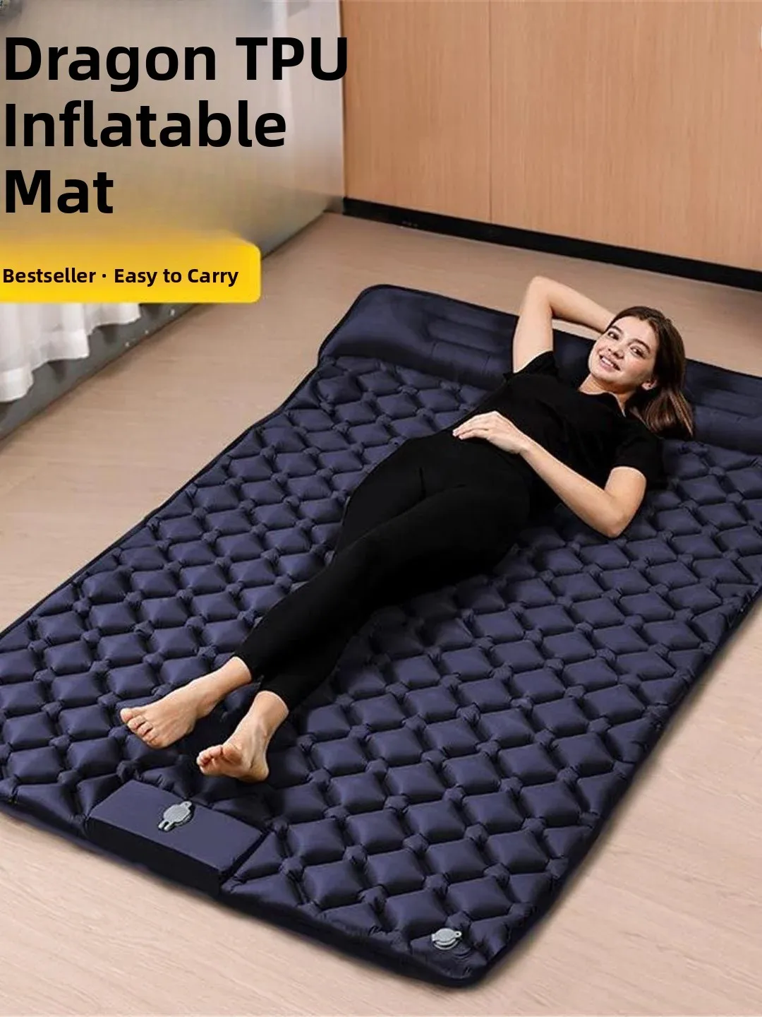 Portable Outdoor Camping Inflatable Mattress Foot Operated TPU Diamond Patterned Bed with Pillow Sleep Pad for Hiking And Travel