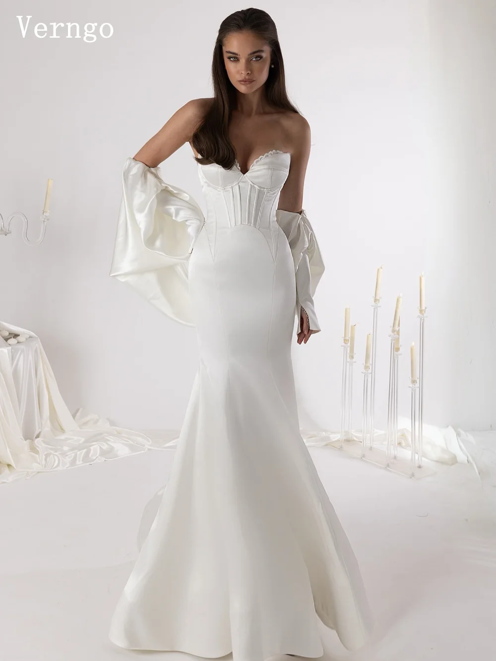 

Verngo lvory Satin Wedding Dress Sweetheart Mermaid Bridal Gowns Elegant Maxi Women Bride Dress Customizedсвадебное платье