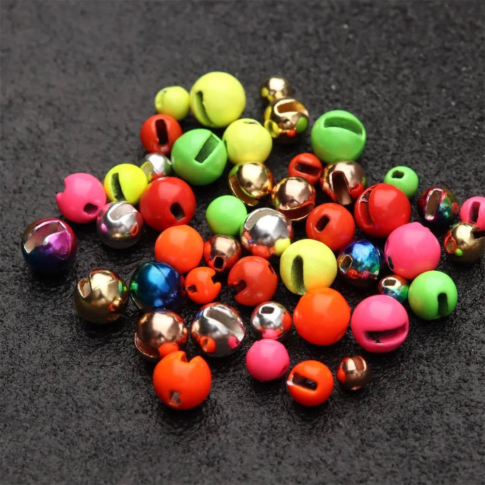 Cuentas ranuradas de tungsteno, cabeza de atado de moscas, Material de atado de moscas multicolor, Bola de cabeza de Ninfa, accesorios de pesca, 25 piezas