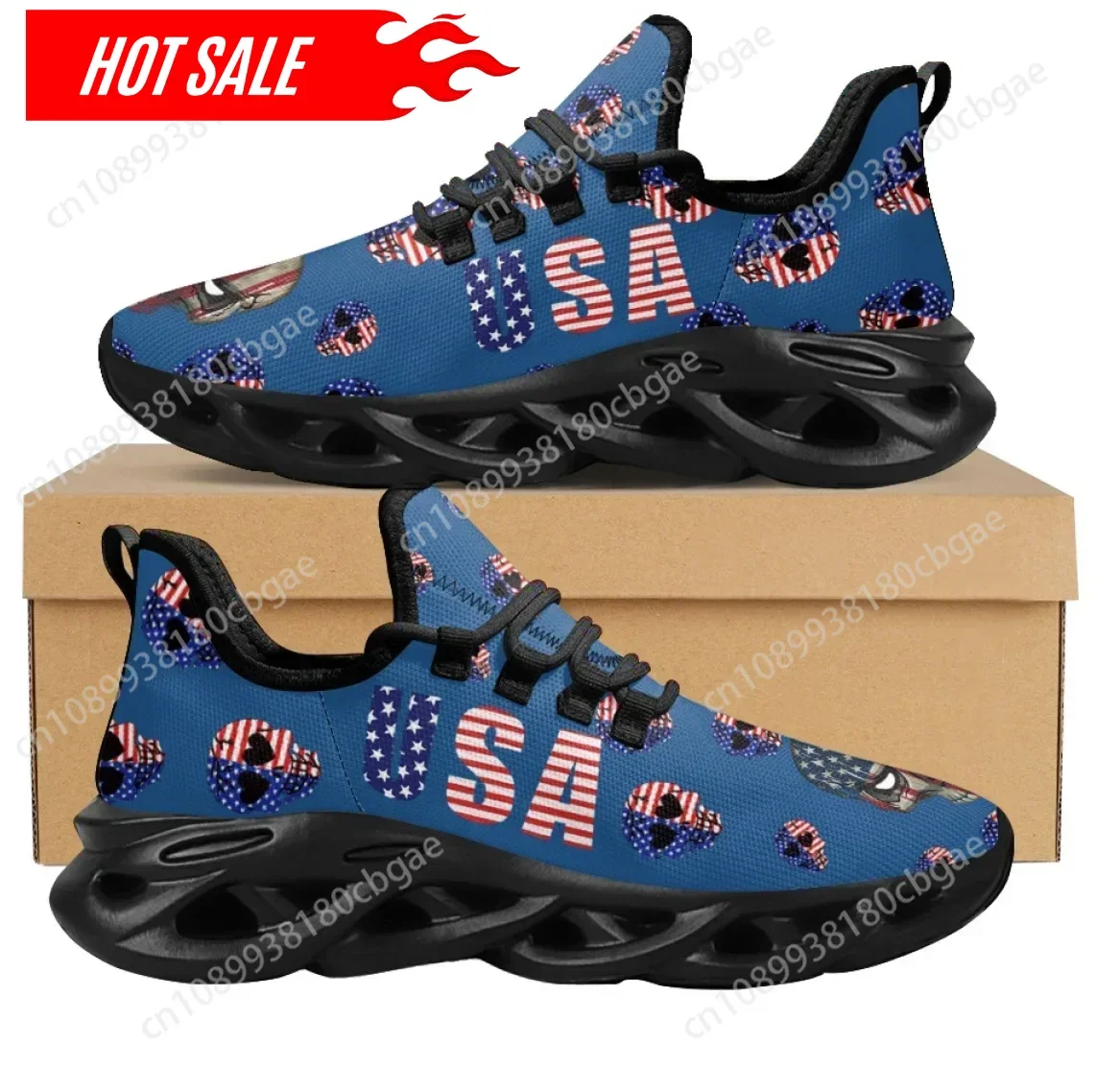

Hot USA Flag Design Female Casual Sneakers Breathable Lace-up Walking Shoes American Flag Skull Print Flats Footwear