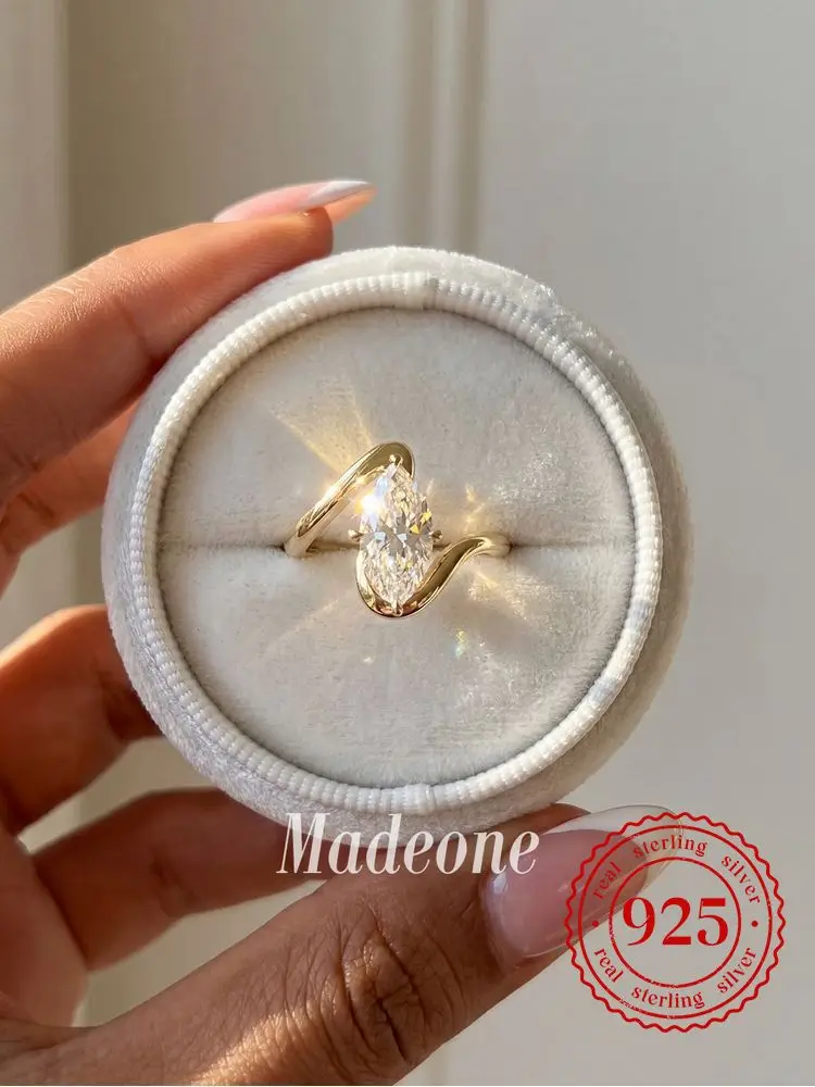 Eleganter gedrehter Marquise-Zirkon-Ring aus 925er Sterlingsilber für Damen, Jahrestag, Hochzeit, Party, luxuriöser, hochwertiger, edler Schmuck
