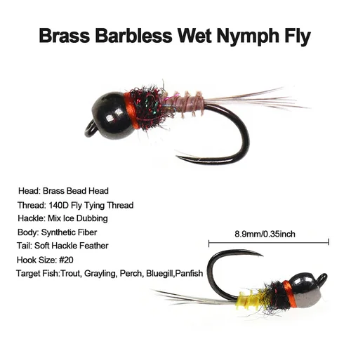 Imagen 2 del producto ICERIO 6 uds cabeza de cuentas de latón Ninfa mosca sin púas mosca húmeda hundimiento rápido Euro Ninfa trucha Grayling perca Bluegill señuelo de pesca con mosca
