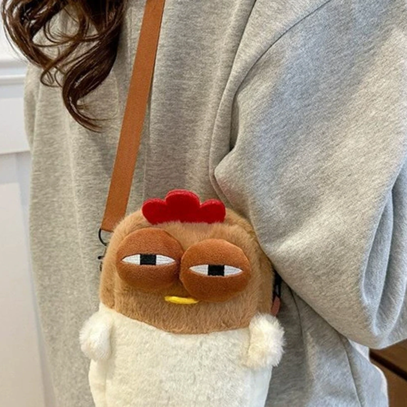 Bolsa crossbody de pelúcia de pintinho engraçado novidade bolsa de ombro de grande capacidade para viagens de compras diárias