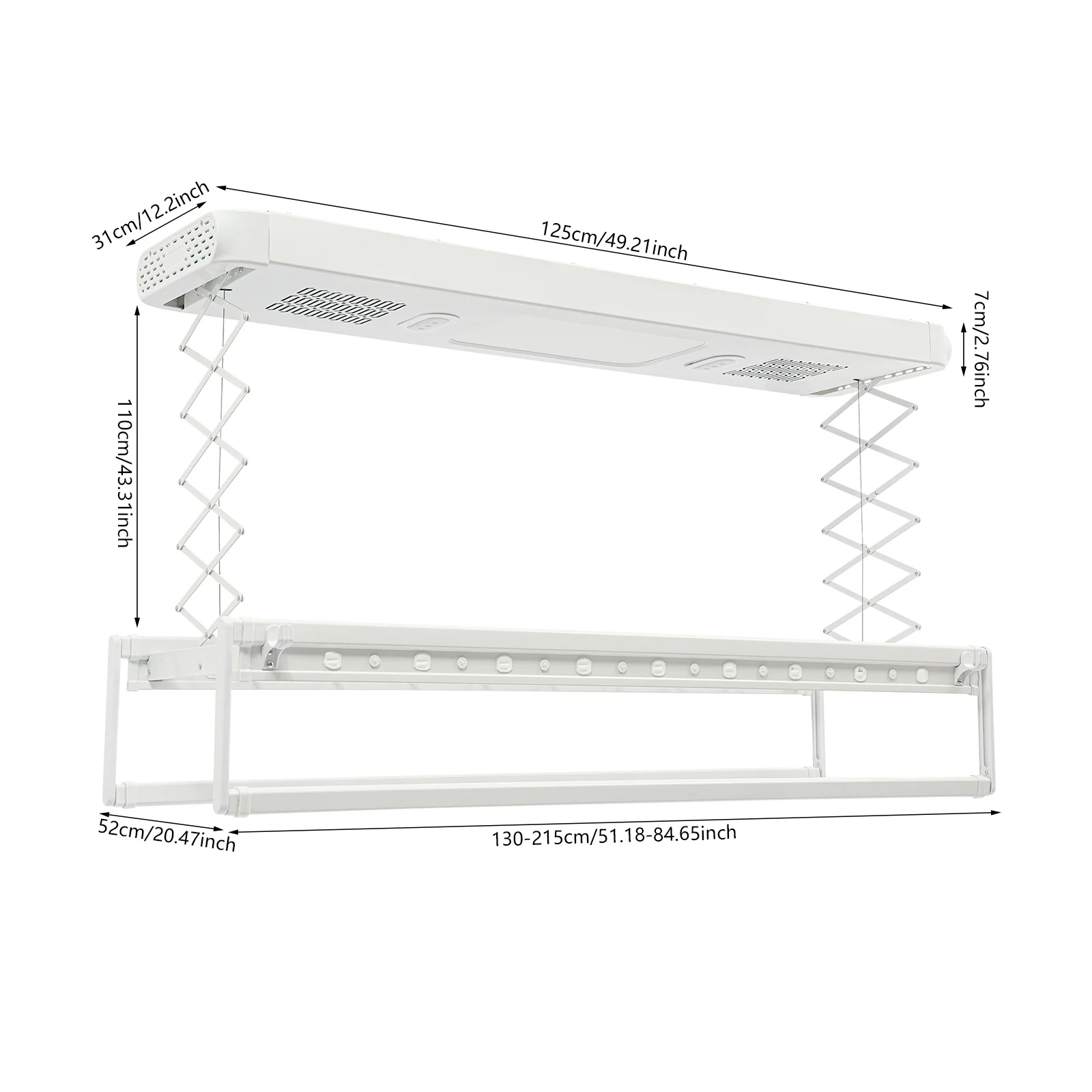Elektrisch slim gemotoriseerd kledingdroogrek met afstandsbediening, intrekbaar met LED-verlichting, blauwlichtsterilisatie, 2 ventilatoren