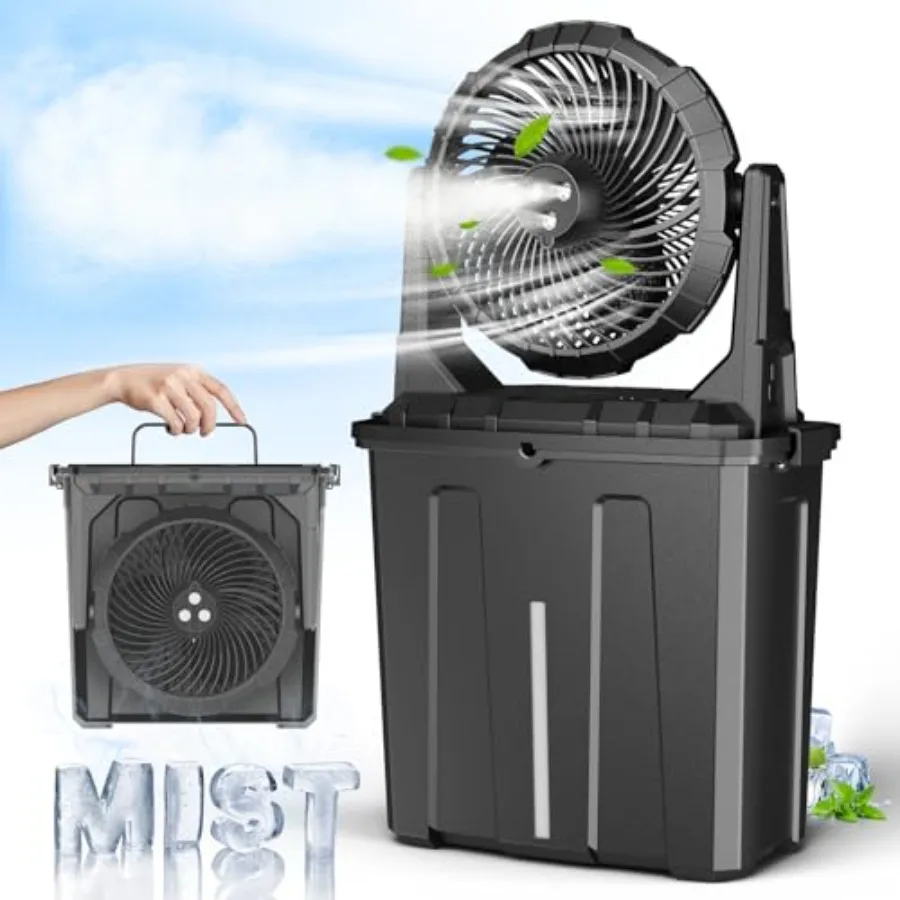 

9L 10 Bucket Misting Fan Portable for Outside Patio, [Max 55H Runtime] 20000mAh Rechargeable Battery Operated Fan for Outdoor,