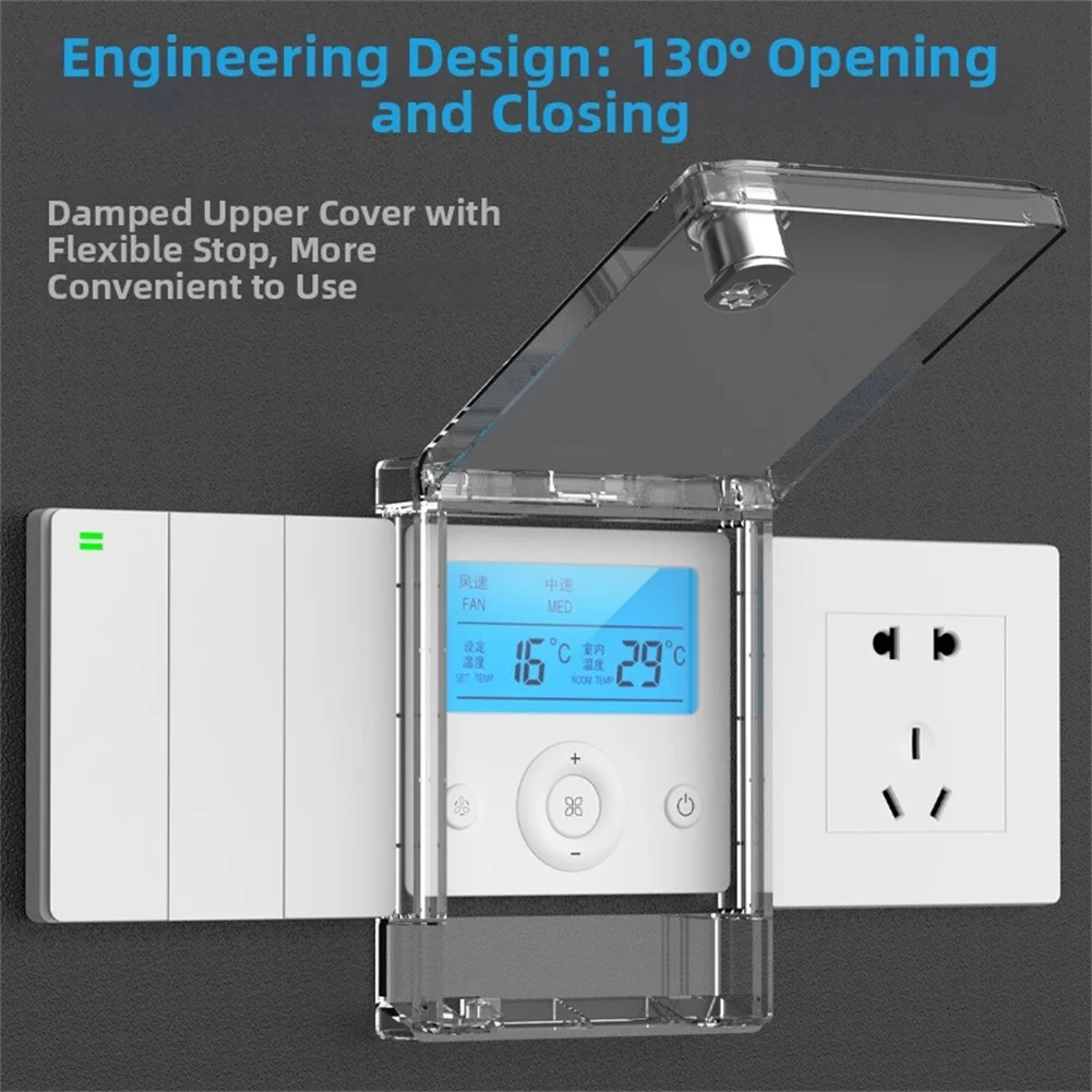 1pc 86 Type Central Air Conditioner Switch Waterproof Cover Panel With Built-in Lock Splash-proof Socket Protection Box
