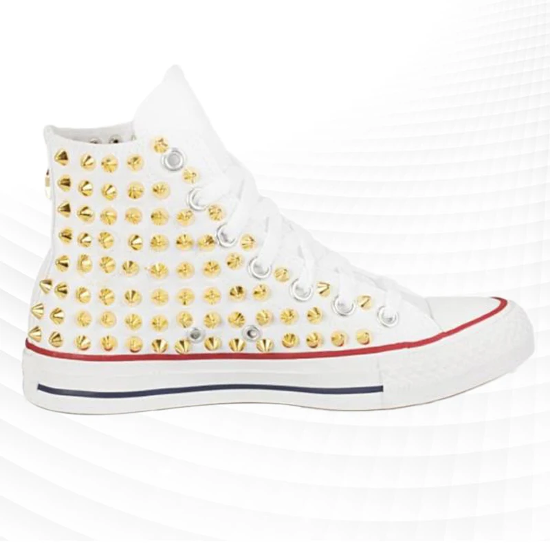 Trend gold rivet high top do old canvas shoes handmade hip hop wind street dance shoes casual shoes