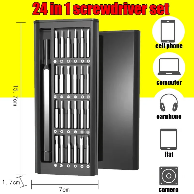 Set di cacciaviti di precisione 25 in 1 - Testa esagonale Phillips Torx per la manutenzione degli occhiali del computer dell'orologio del telefono cellulare ﻿