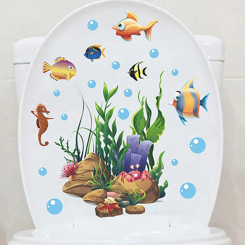 Toilet Sticker Strong Adhesive Toilet Sticker Decorative Sea Fish Toilet Sticker Waterproof Adhesive For Home