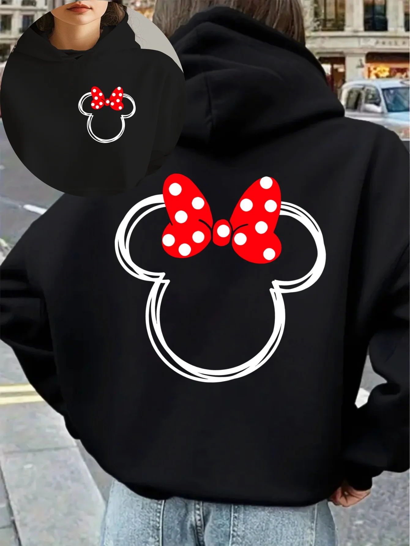 

Толстовки с капюшоном Disney Minnie Mouse, модная уличная одежда большого размера, толстовки унисекс, осенне-зимние флисовые повседневные универсальные толстовки