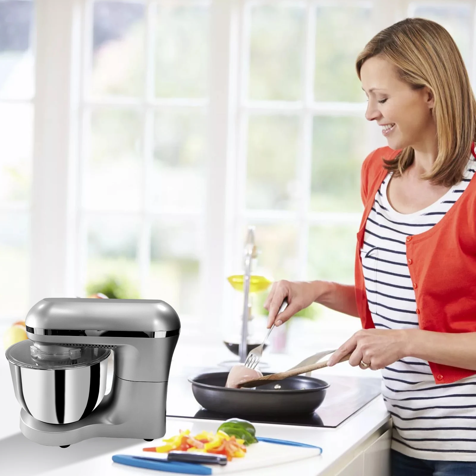 Miksery kuchenne Elektryczne miksery domowe Potężny blender, mikser do ciasta z odchylaną głowicą i misą do mieszania do większości zastosowań w gotowaniu i pieczeniu w domu