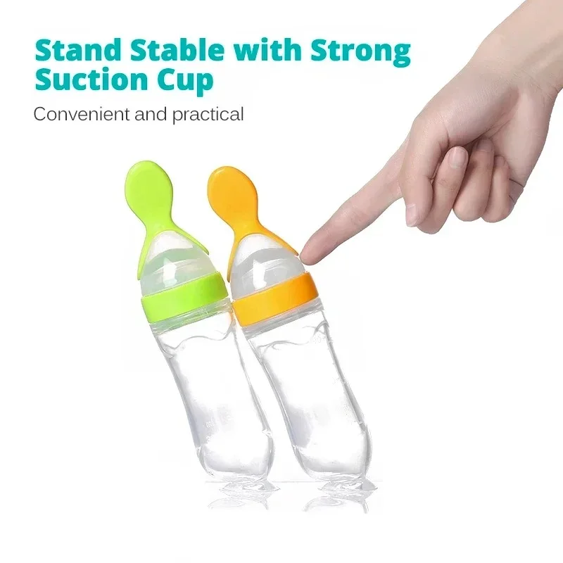 90ML Baby Squeeze Feeding Bottle Toddler Silicone Squeeze Feeding Spoon Training Rice Cereal Food Spoon Complementary Feeder