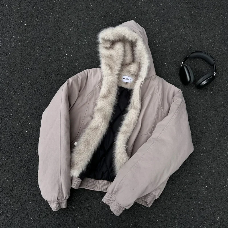 Herren-Baumwolljacke aus Wildleder mit Kapuze, modischer Trend, kurze Jacke in Übergröße, warme Herbst- und Winter-Herrenbekleidung