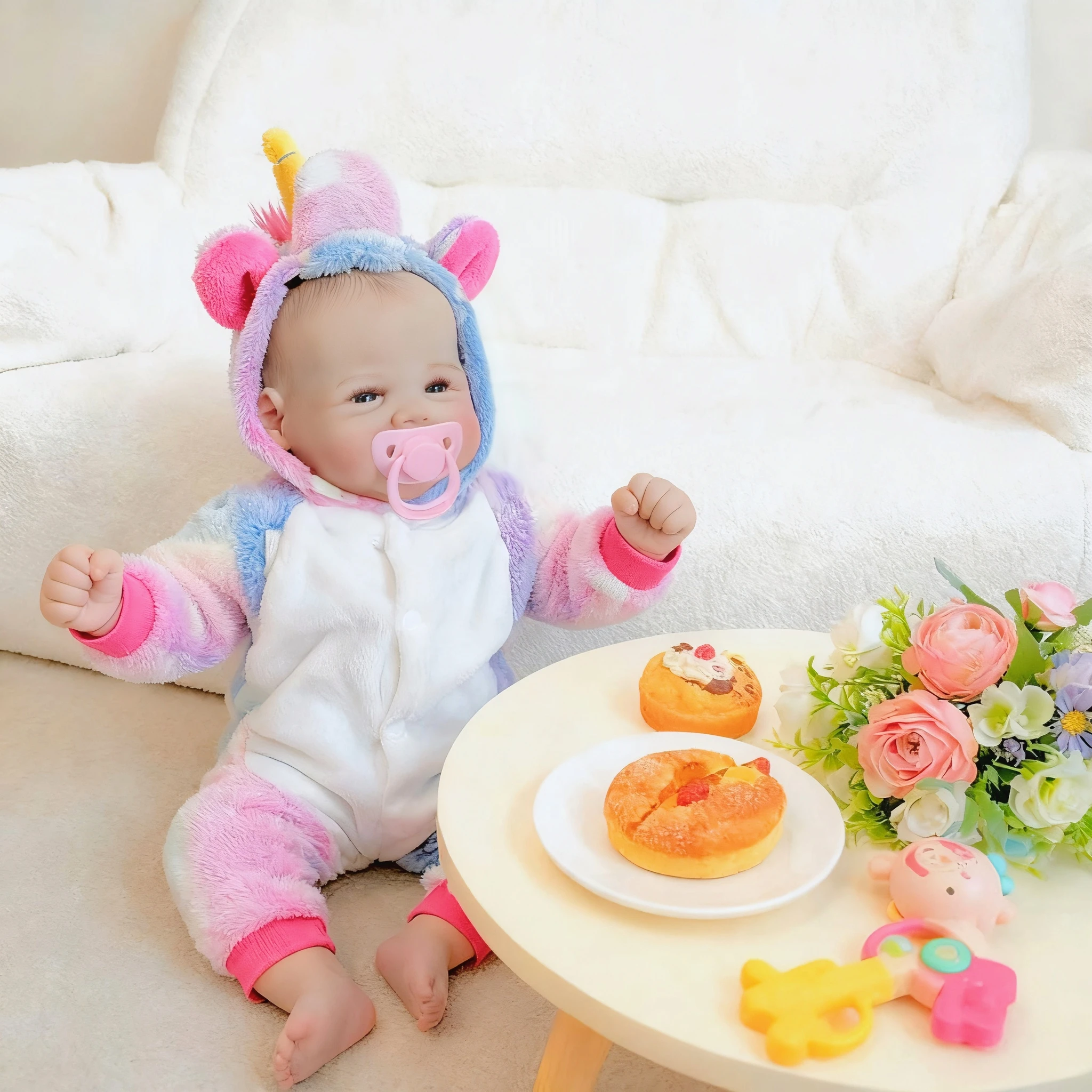 Awake Baby Doll 19 cali, gotowa, malowana lalka Reborn, realistyczna, miękka w dotyku, ręcznie malowane włosy