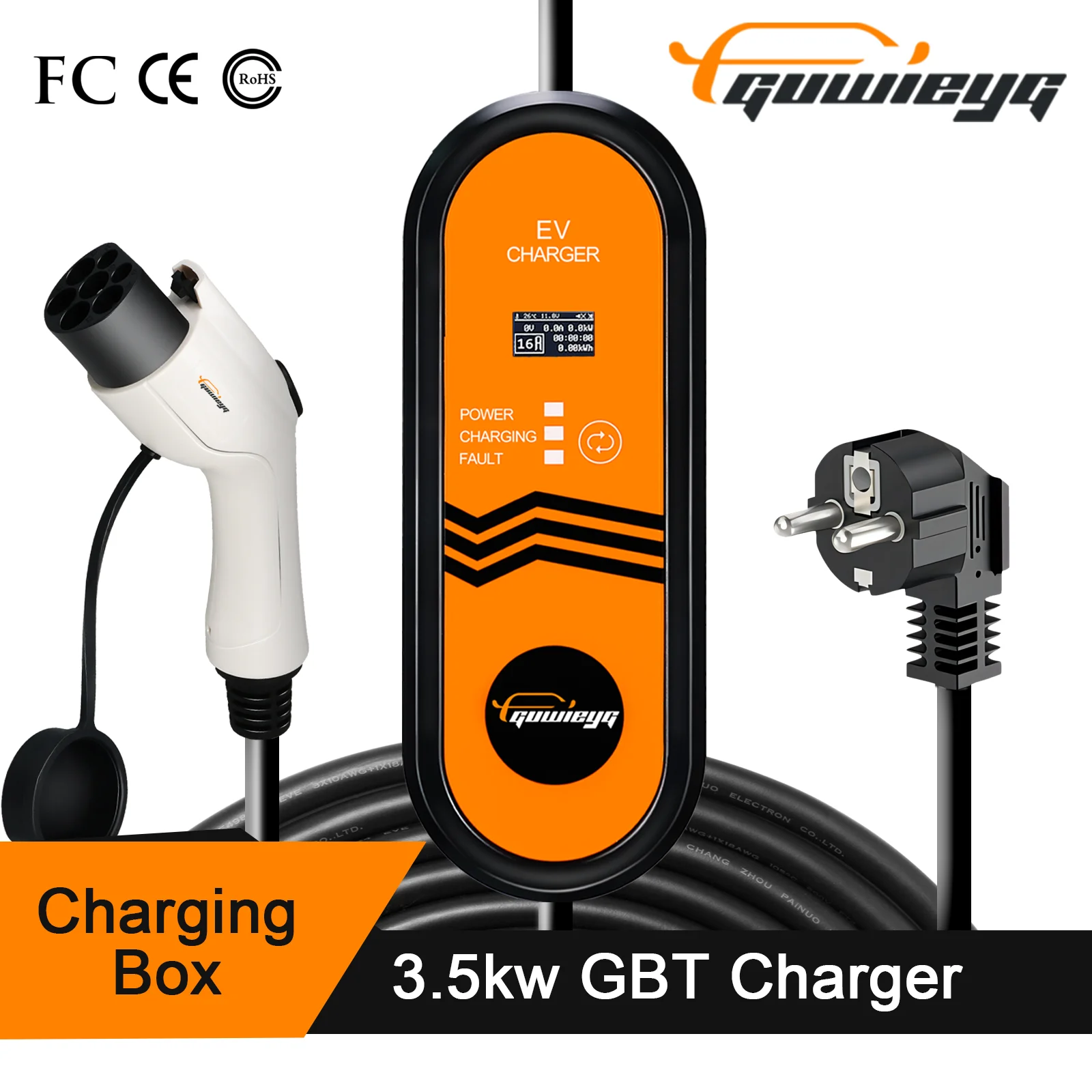 GUWIEYG EV Charger GBT 16A 3.5KW 3.5M GB/T Charger with Portable Charging Box Socket 1 Phase Cable for Electric Vehicle