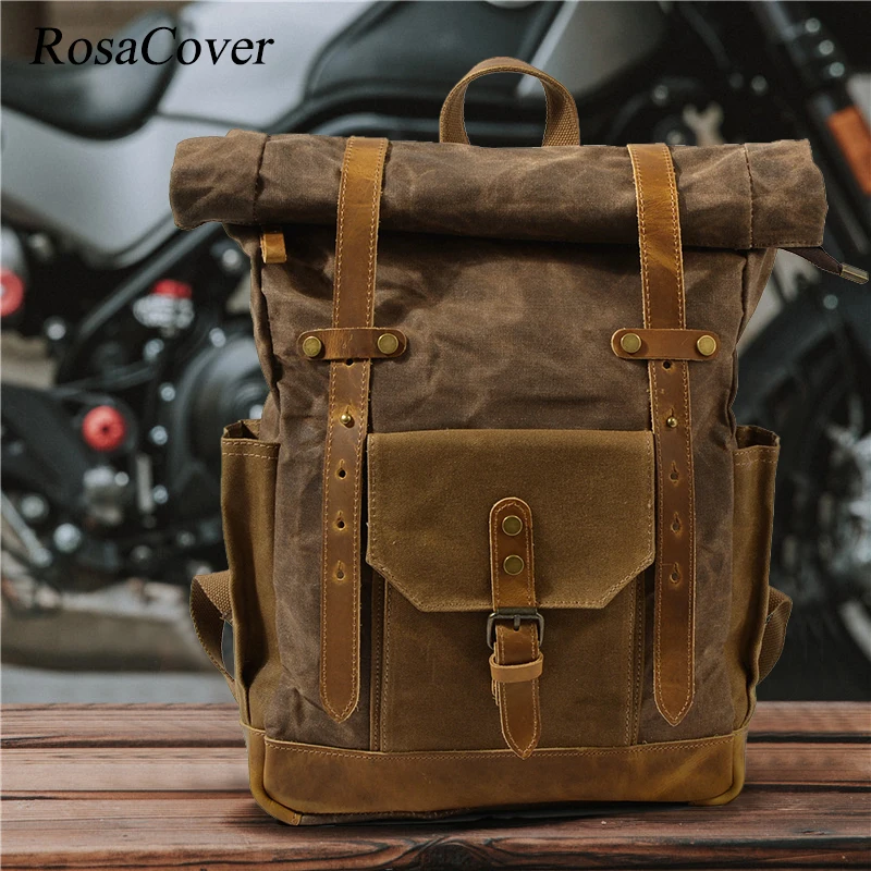 Vintage Oil Wax Leather Canvas Men Backpack Capacity School Bag Military Backpack Women Rucksack Male Knapsack Bagpack Mochilas