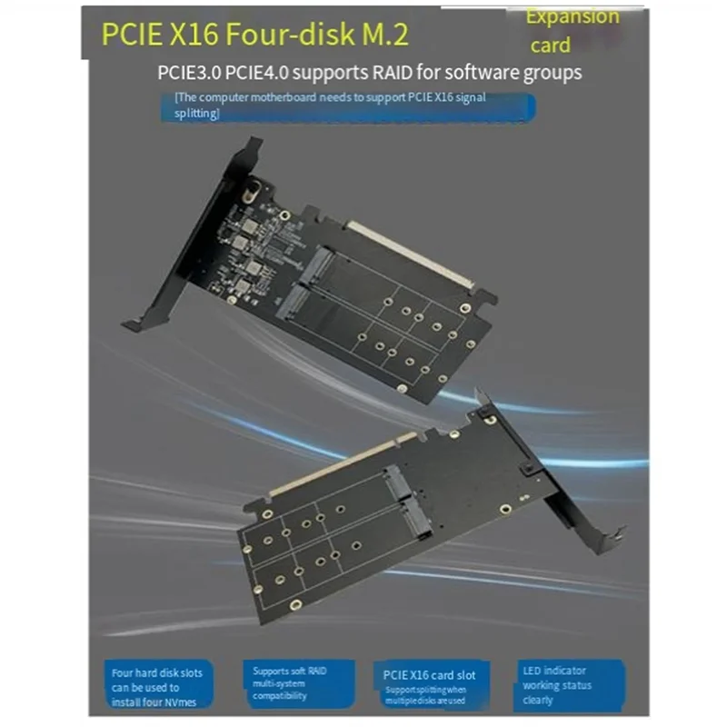 

Новинка! Двусторонняя 4-дисковая карта NVME RAID-карта Pciex16 к NVME SSD Карта адаптера жесткого диска RAID-массива Расширение разделенной карты Запасные части