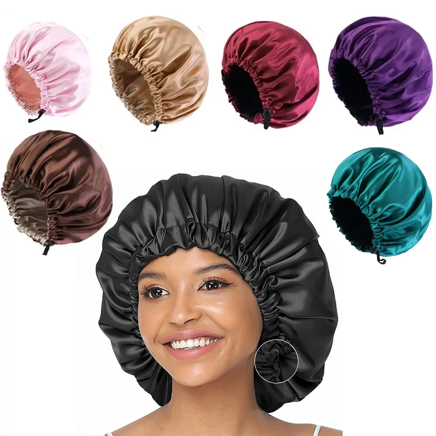 

New Satin Hair Cap For Sleeping Invisible Flat Imitation Silk Round Haircare Women Headwear Ceremony Adjusting Button Night Hat