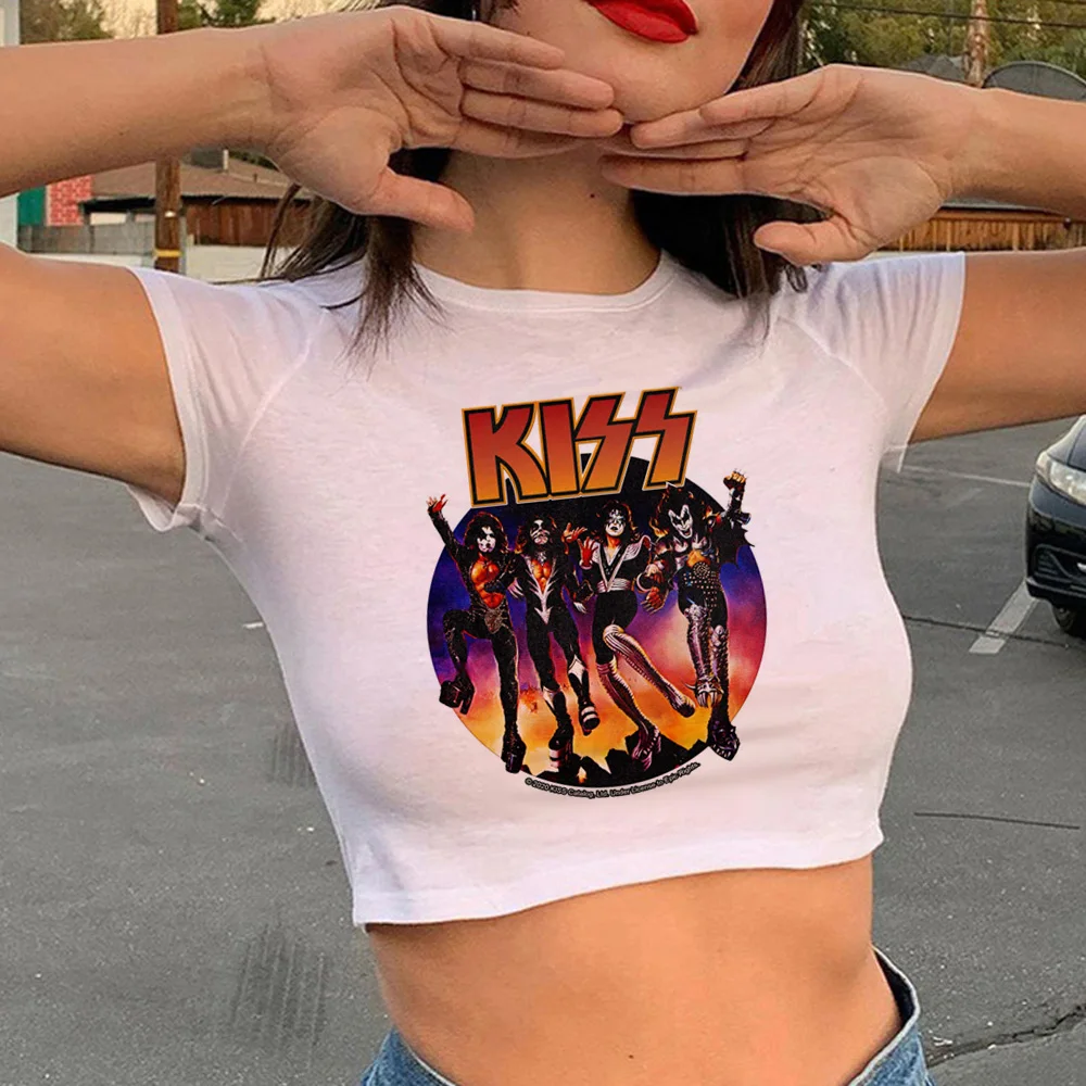 Kiss Band streetwear  aesthetic crop top Female hippie fairy grunge  yk2 Harajuku t-shirts