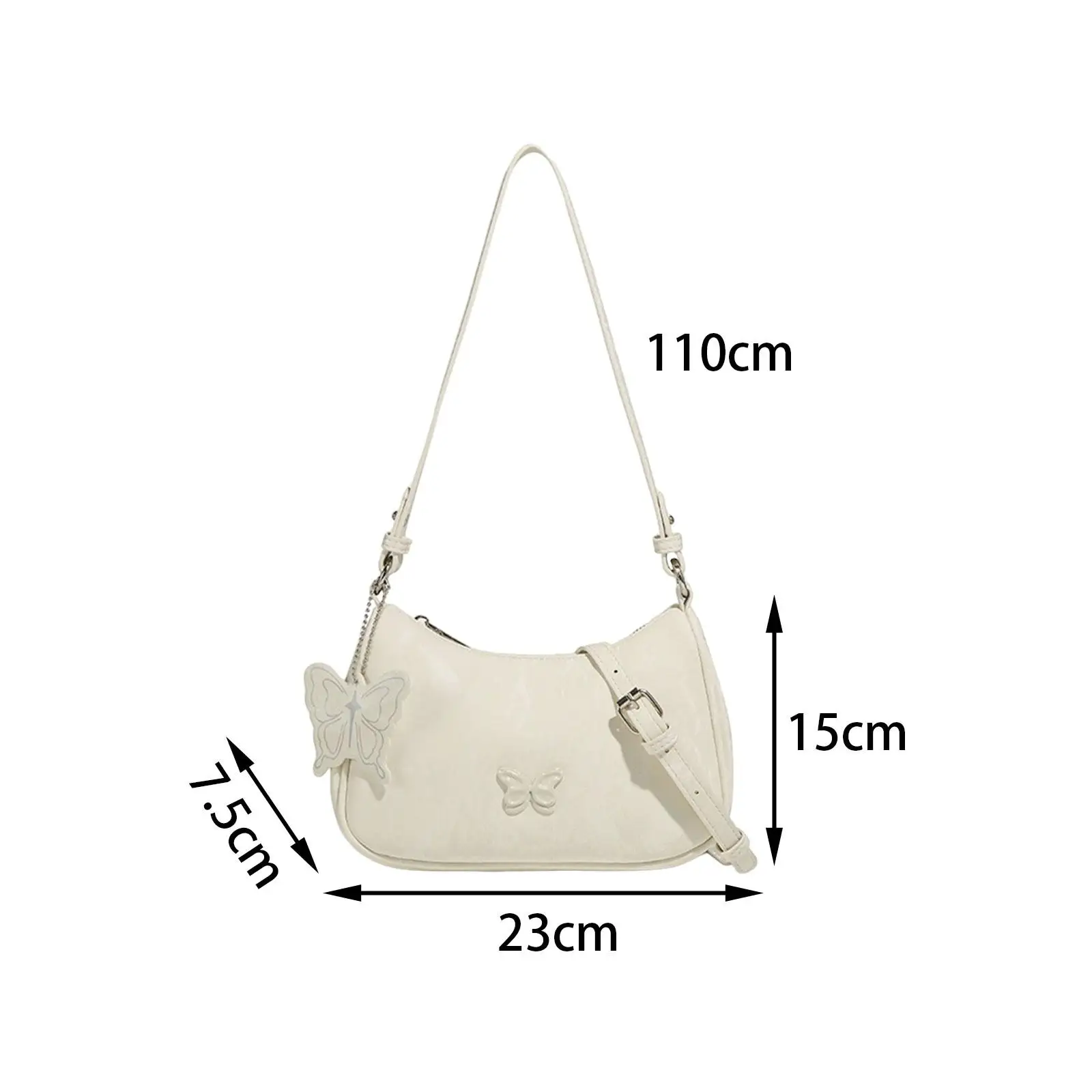 Women Underarm Bag with Butterfly Decoration Stylish with Zipper Satchel Soft Handbag for Summer Outdoor Spring Vacation Party