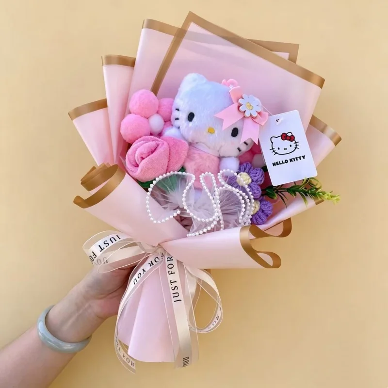 Kawaii Authentic Sanrio Hello Kitty Kuromi Plush Doll Toys Creative Handmade Bouquets Christmas Birthday Gifts For Women