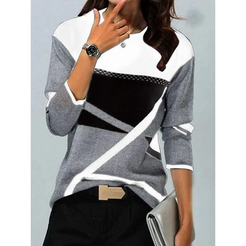 T shirt women 2026 fashion sale new patchwork positioning printed round-neck long-sleeved T-shirts tshirt women's clothing