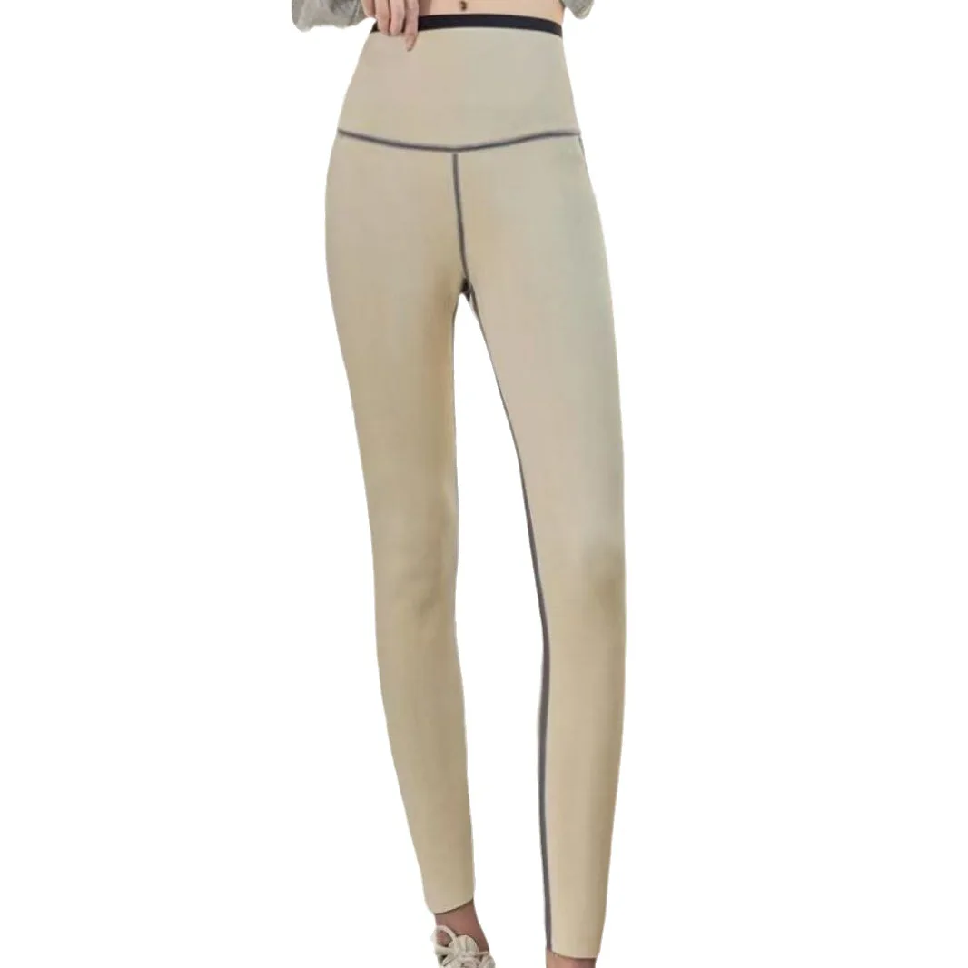 Lalla Calças femininas de ioga com forro Fce, design de pele arca, inverno, quente, levantamento de bunda, cintura alta, nove pontos, calças de tecido de nylon