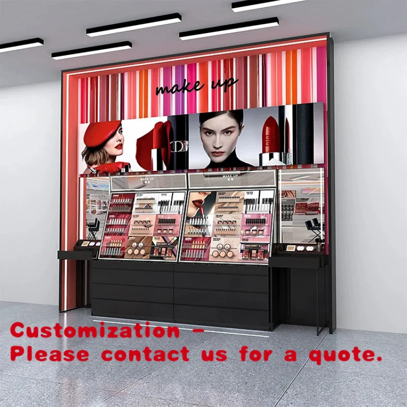 

Customize.Shopping Mall Cosmetic Store Display Stand with LED Lighting Resistant Eyelash and Cosmetic Sets Display Racks