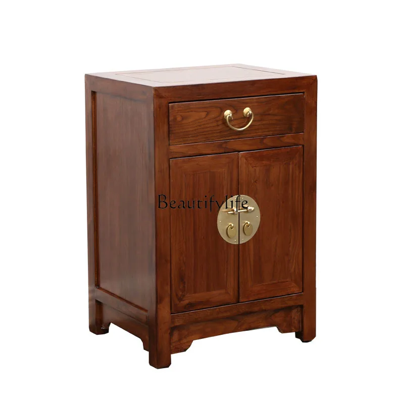 

New Chinese Style Solid Wood Bedside Cabinet Old Elm Zen Bedroom Storage Cabinet