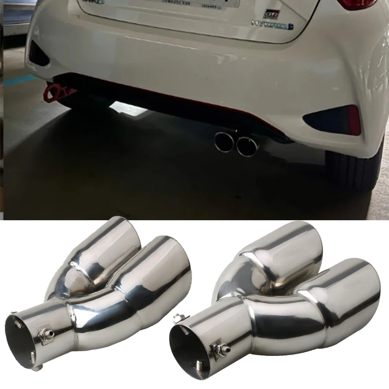 

63 мм универсальный впускной отверстие для выхлопной трубы автомобиля, двойной задний наконечник, хвостовая труба, утолщенная нержавеющая сталь, автомобильные аксессуары, выпускной глушитель