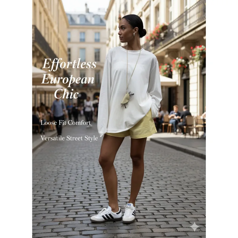 

Soft Long Sleeve O Neck T Shirt For Women Oversized Fit Lightweight Fabric Relaxed Silhouette Ideal Spring Autumn Daily Styling