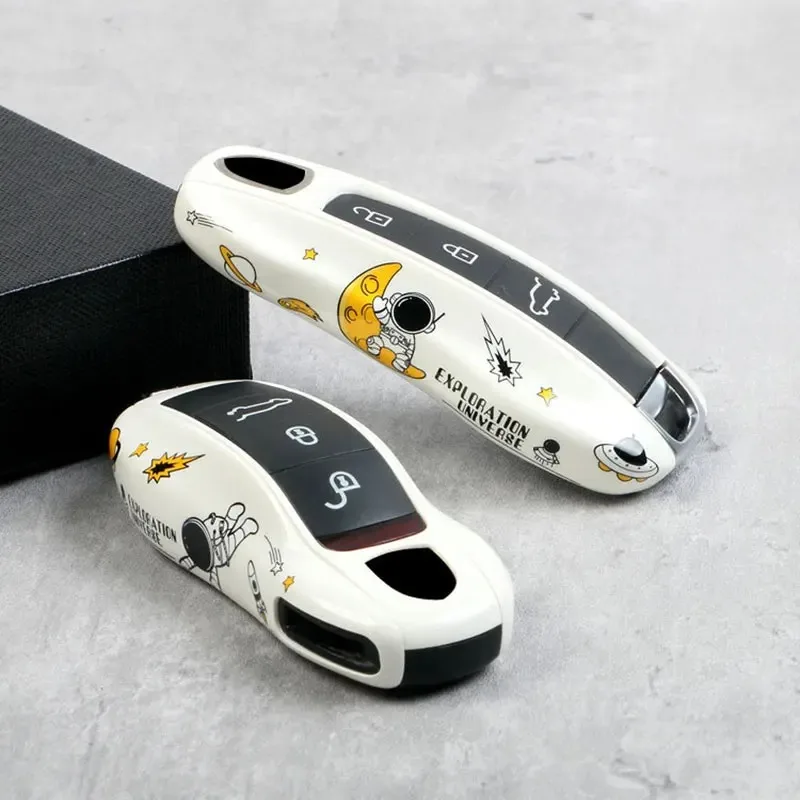 ICAR for Porsche Macan Panamera 718 Cayenne 911 Taycan 3 4 Button Key Cover Case Fob Part Painted Astronaut Style Accessories