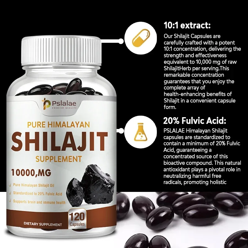 Pure Himalayan Genuine Shilaijt Resin Capsules Formulated with 20% Fulvic Acid - 10:1 Extract 10,000 Mg Extra Strength