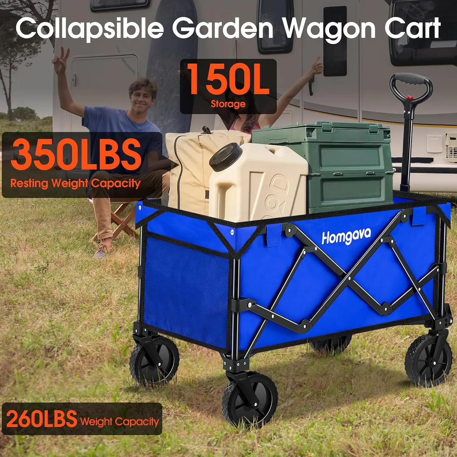 Collapsible Folding Wagon Cart,Heavy Duty Garden Cart with All Terrain Wheels,Portable Large Capacity Utility Wagon Cart