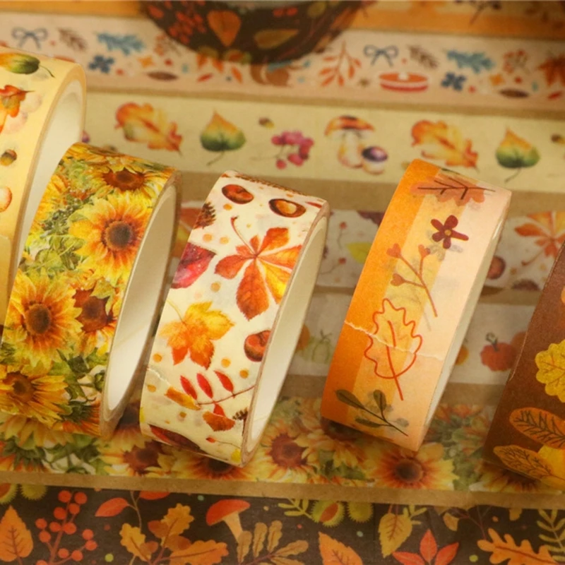 Fall Maples Paper Tape DIY Masking Tape Autumn Hand Account Decor Sticker for Scrapbooking Art Sculpture Gift Packagings