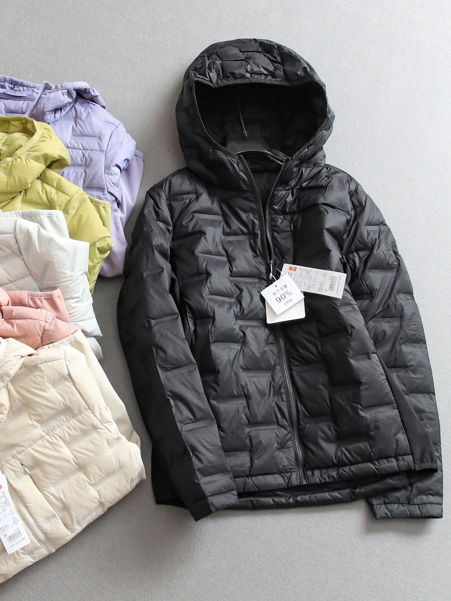 90% White Duck down Jacket Lightweight Thin Warm Casual Women's Hooded Puffer Coat Long Sleeve Slimming  Color Outerwear
