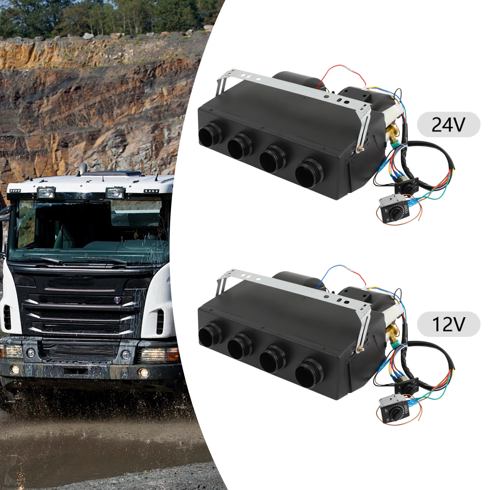 مبخر تكييف الهواء البارد الواحد 4 فتحات 12 فولت/24 فولت 3 سرعات 3300 كيلو كالوريتي/ساعة للشاحنات RVs مركبات البناء الزراعية