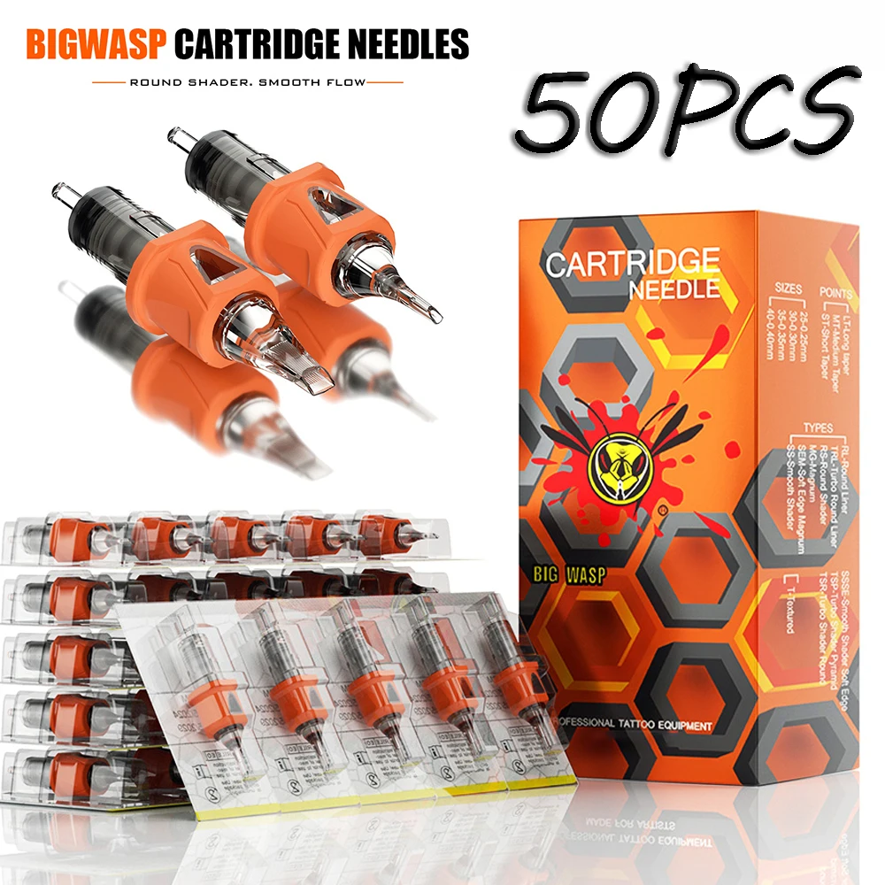 BIGWASP 50PCS Cartridge Needles 3RL 9RM Curved Magnum Disposable Silicone Sterilized Safety Tattoo Needles For Tattoo Machines