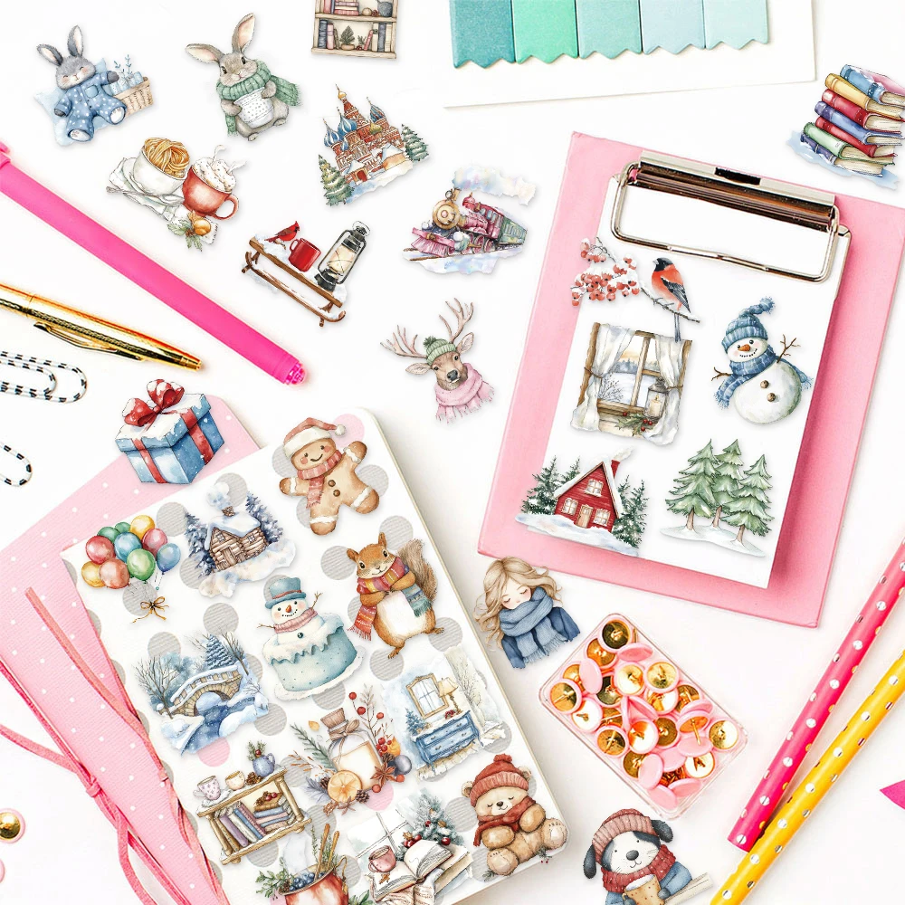 สติกเกอร์กันน้ำลายหิมะฤดูหนาว 50 ชิ้น สำหรับตกแต่งเคสมือถือ แล็ปท็อป แก้วน้ำ สเก็ตบอร์ด งาน DIY