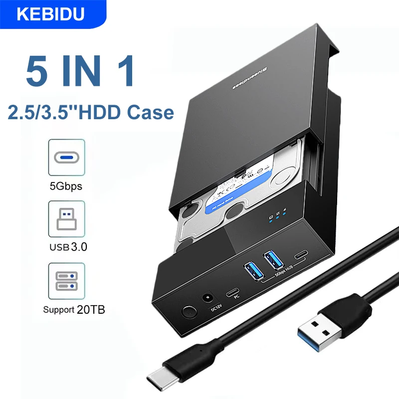 2.5/3.5 inch HDD Case USB3.0 Hub  20TB Hard Drive Enclosure SATA to USB 3.0 External Hard Drive Reader Adapter for PC Laptop