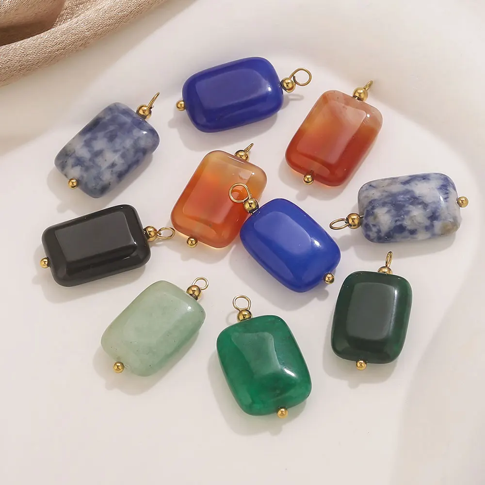 

5pcs Rectangle Colored Stone Charms Stainless Steel Jewelry Making Accessories DIY Women's Earrings Necklace Natural Wholesale