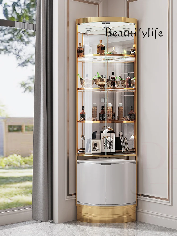 Model room triangular wine cabinet modern light luxury corner dining room side cabinet living room fan against the wall fashion