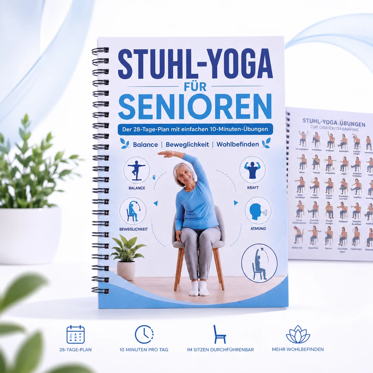 28 day Elderly Fitness Chair Yoga Spiral Notebook Simple Illustrated Seated Exercise Guide For Daily Exercise and Wellness Guide