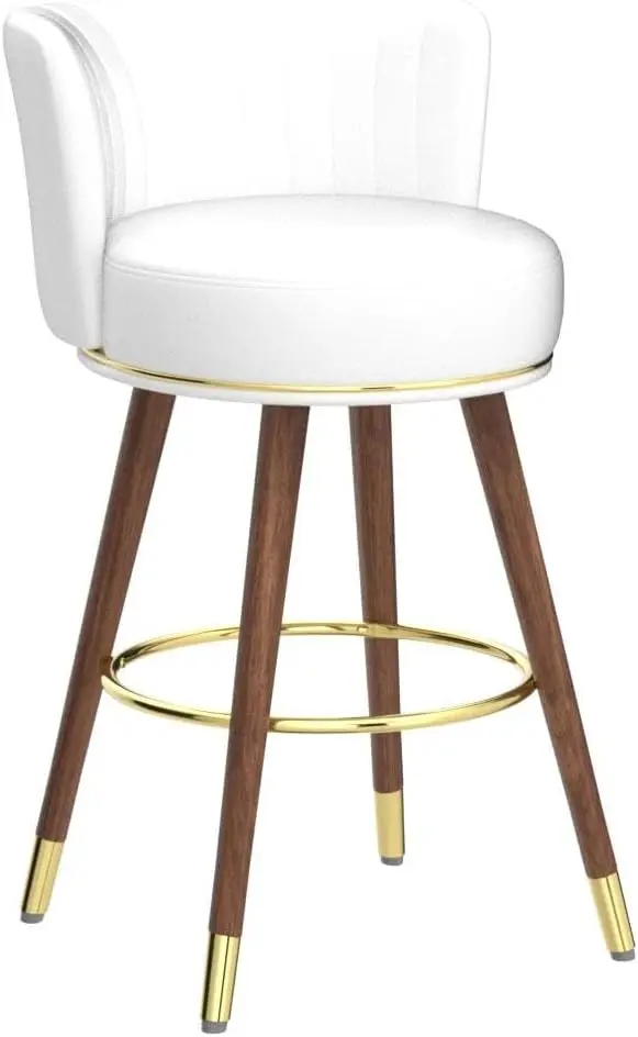 Couro giratório Bar Stools Set, balcão altura Bar Stools com costas, contador fezes com madeira pernas e apoio para os pés, U, 24"