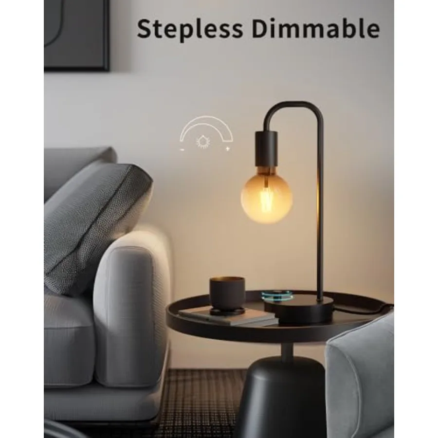 Industrial Table Lamp for Bedroom, Fully Dimmable Modern Bedside Lamps with 2700K Warm Light Bulb for Reading, Minimalist Night