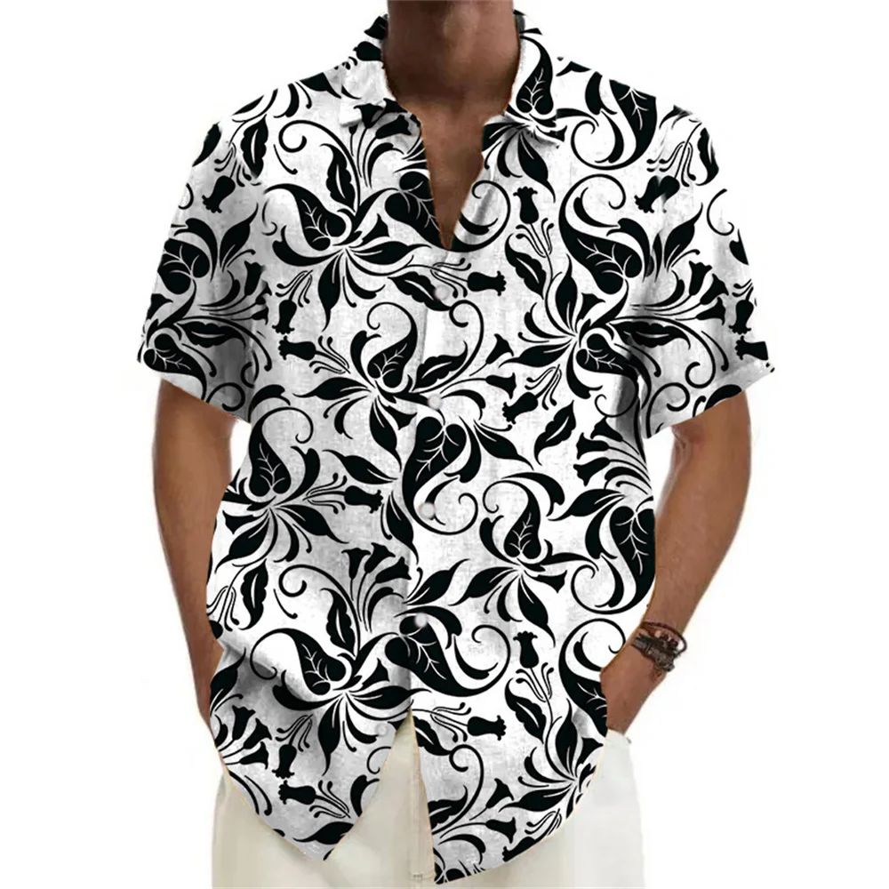 3D Hawaiian Series Floral Digital Print Summer Men's casual outdoor lapel short sleeve shirt top